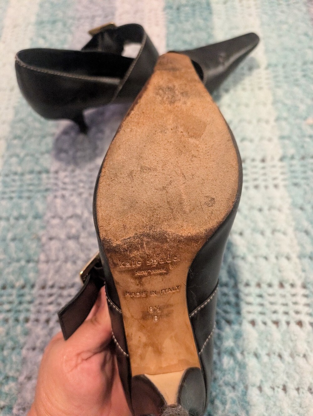 kate Spade Classic Black Pointed Mary Jane Pumps with Gold Buckle Size 8.5 - Picture 9 of 14